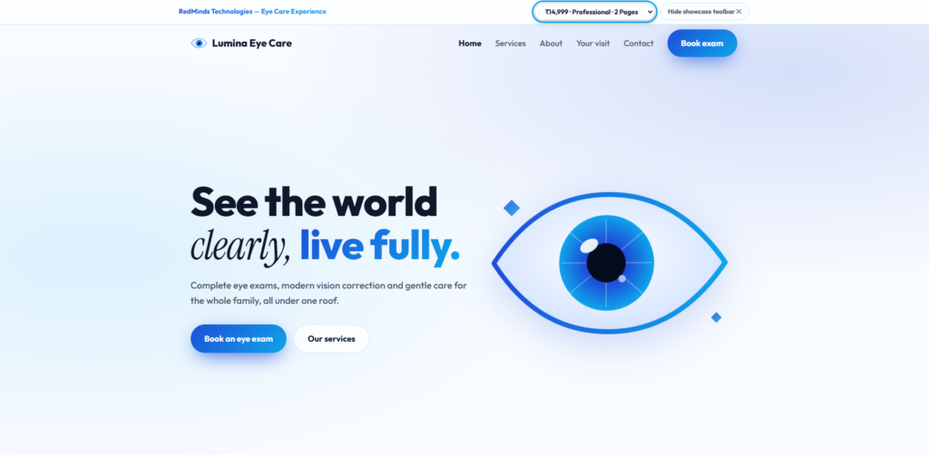 Demonstration website design concept for an ophthalmology and eye care clinic