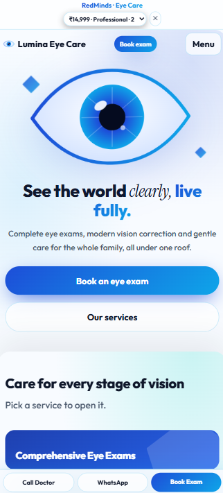 Demonstration website design concept for an ophthalmology and eye care clinic