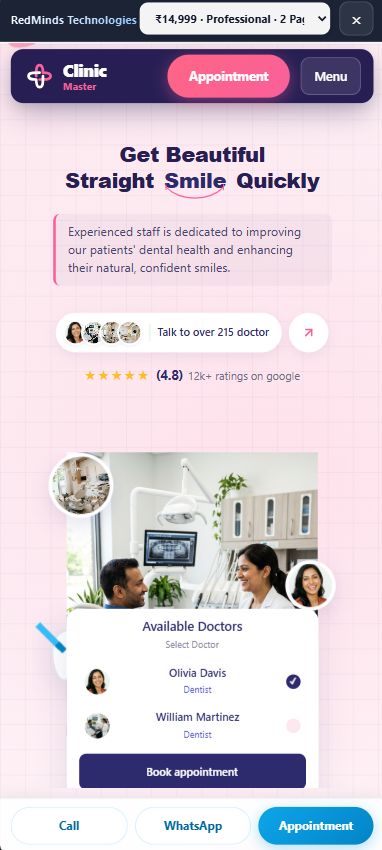 Dental care website design concept for presenting dental services and patient information