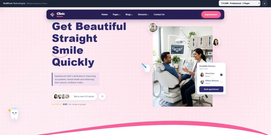 Dental care website design concept for presenting dental services and patient information