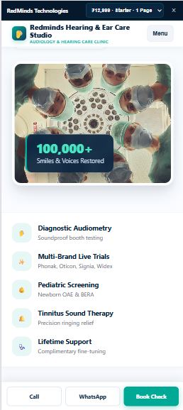 Demonstration hearing care website design concept featuring audiology services and consultation information