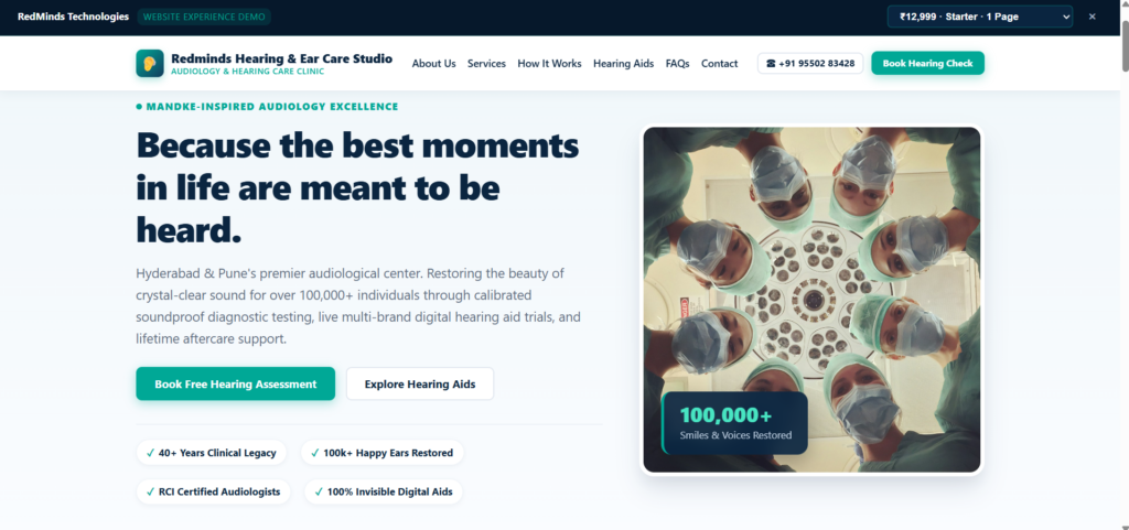 Demonstration hearing care website design concept featuring audiology services and consultation information